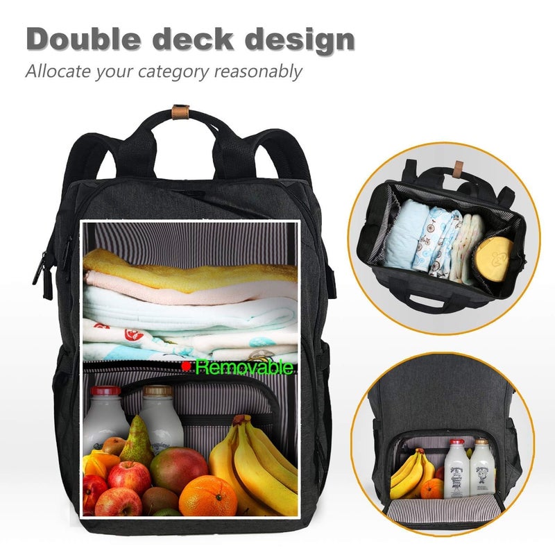 Hap Tim Diaper Bag Backpack,Large Capacity Travel Back Pack Maternity Baby Nappy Changing Bags, Double Compartments with Stroller Straps,Waterproof,Black (US7340-DG) - Image 4